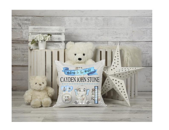 Copy of Personalized Blue Elephant Birth Stats Pillow